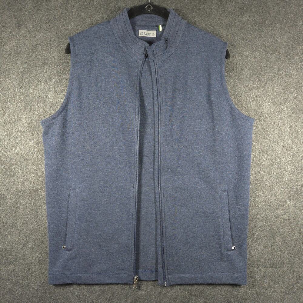 NWOT Tasc Performance Vest Masc Size Medium Blue Full Zip Organic Cotton Bamboo